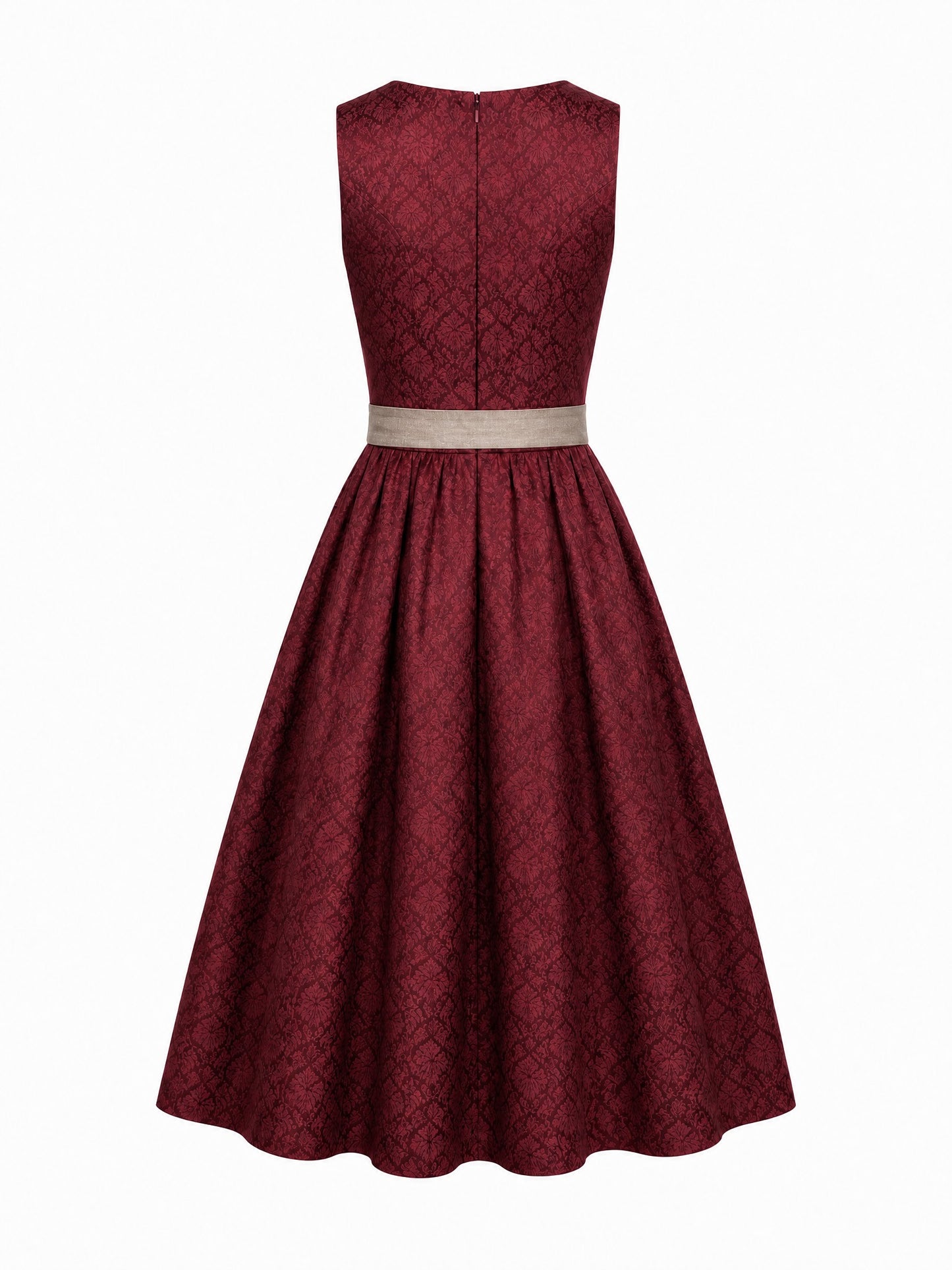 Klassisches Dirndl Alina – Weinrot, Eckige Form