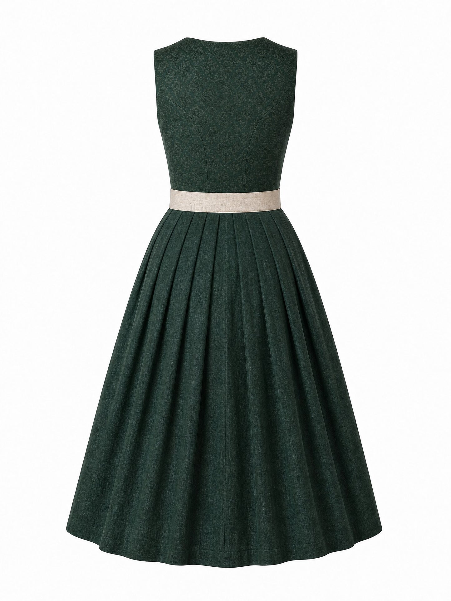Dirndl Rieke in Waldgrün mit Haferbeige Schürze - Rückansicht