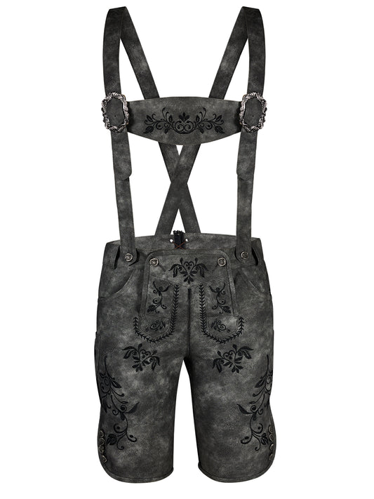 Klassisch: Lederhose Norman – Grau, Stickereien