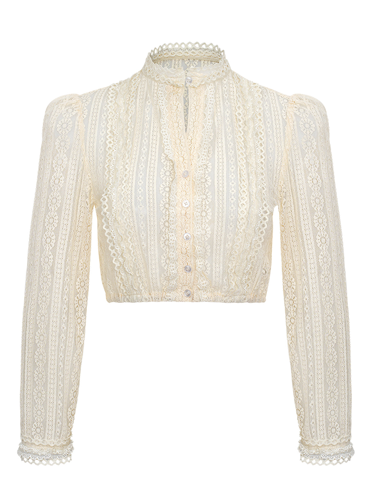 Velin Trachtenbluse in Beige – Langarm, Hochgeschlossen