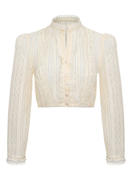 Velin Trachtenbluse in Beige – Langarm, Hochgeschlossen