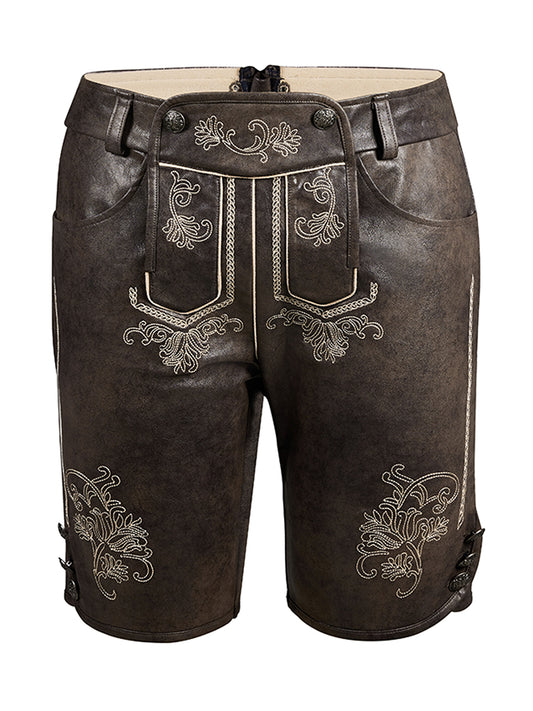 Klassisch: Lederhose Tarius Steinbraune – Grau, Stickereien