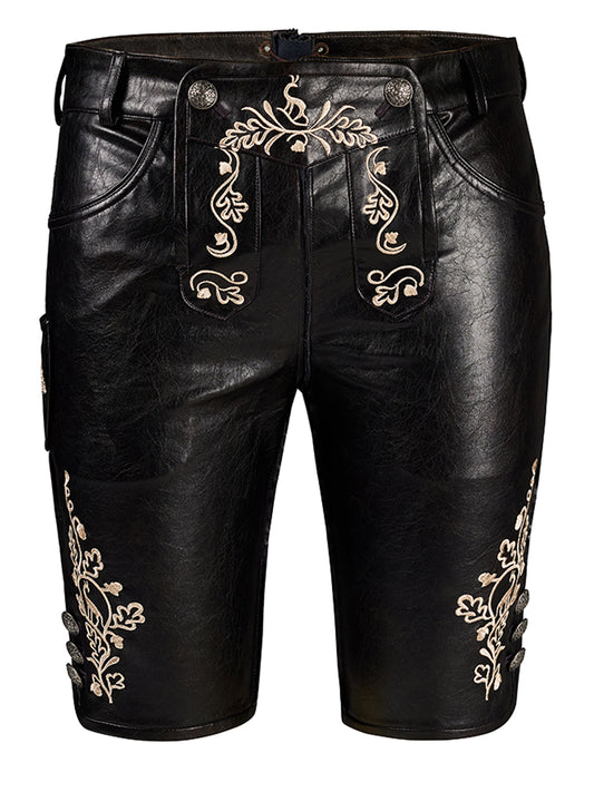 Klassisch: Lederhose Ludwig – Schwarz, Stickereien