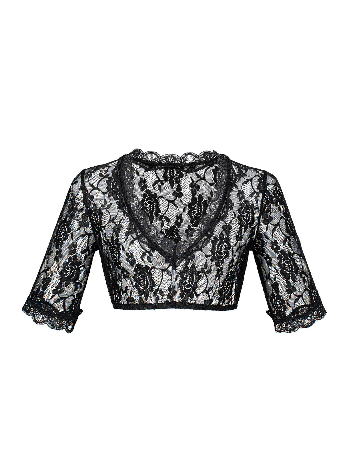 Anette Trachtenbluse in Schwarz – halbarm, V-Ausschnitt