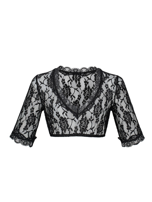 Anette Trachtenbluse in Schwarz – halbarm, V-Ausschnitt