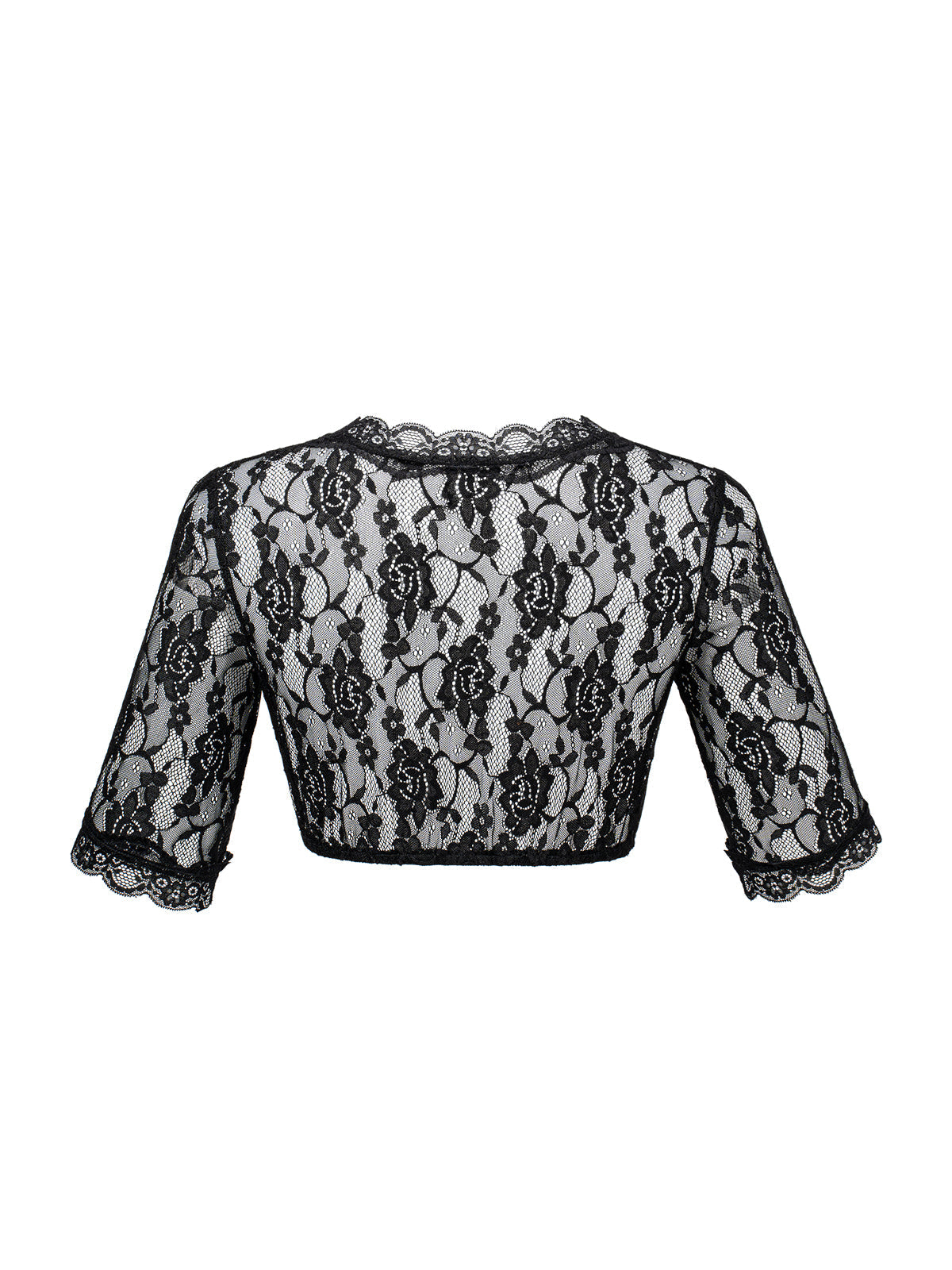 Anette Trachtenbluse in Schwarz – halbarm, V-Ausschnitt