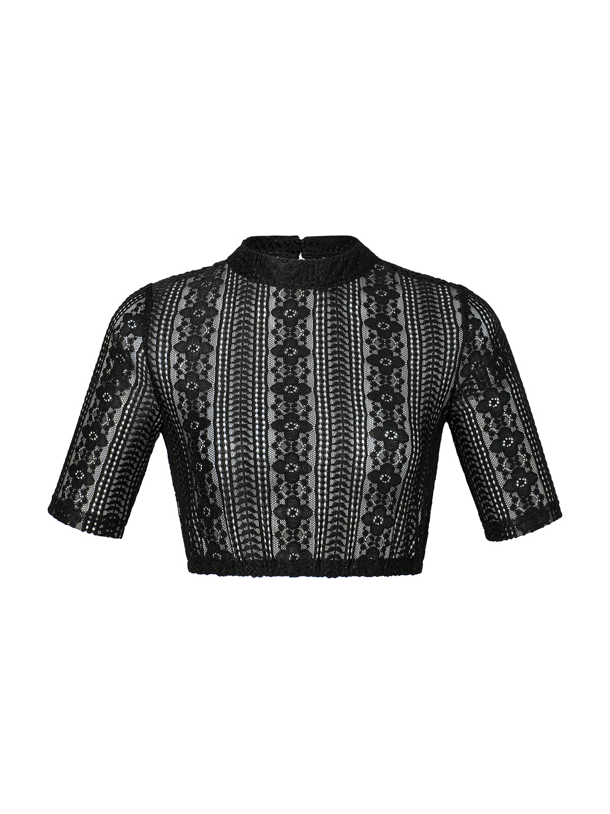 Inga Trachtenbluse in Schwarz – halbarm, hochgeschlossen