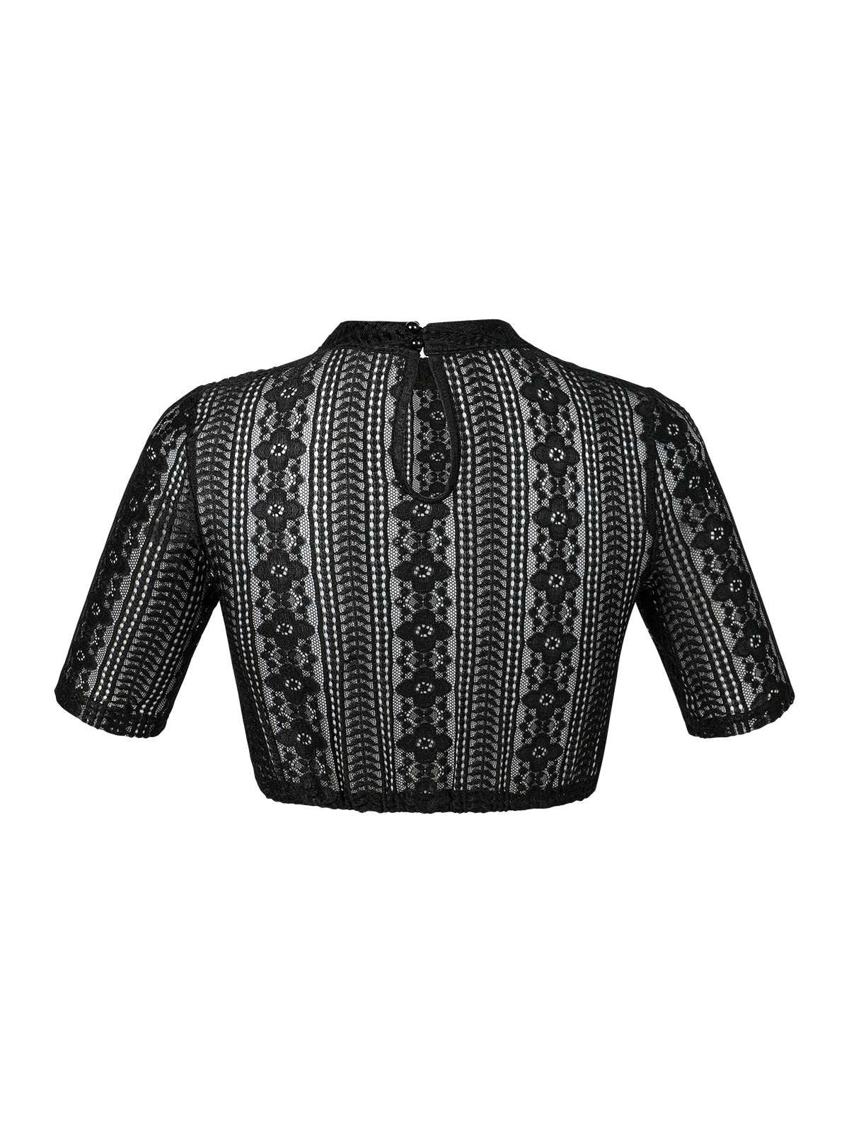 Inga Trachtenbluse in Schwarz – halbarm, hochgeschlossen
