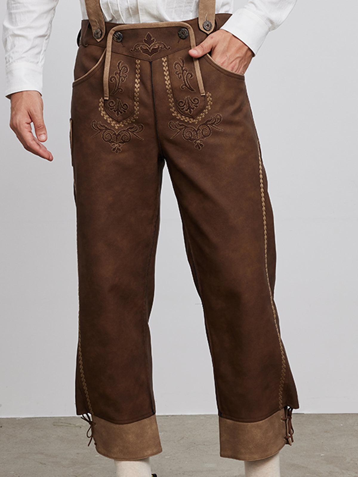 Klassisch: Lederhose Theodor – Braun, Stickereien