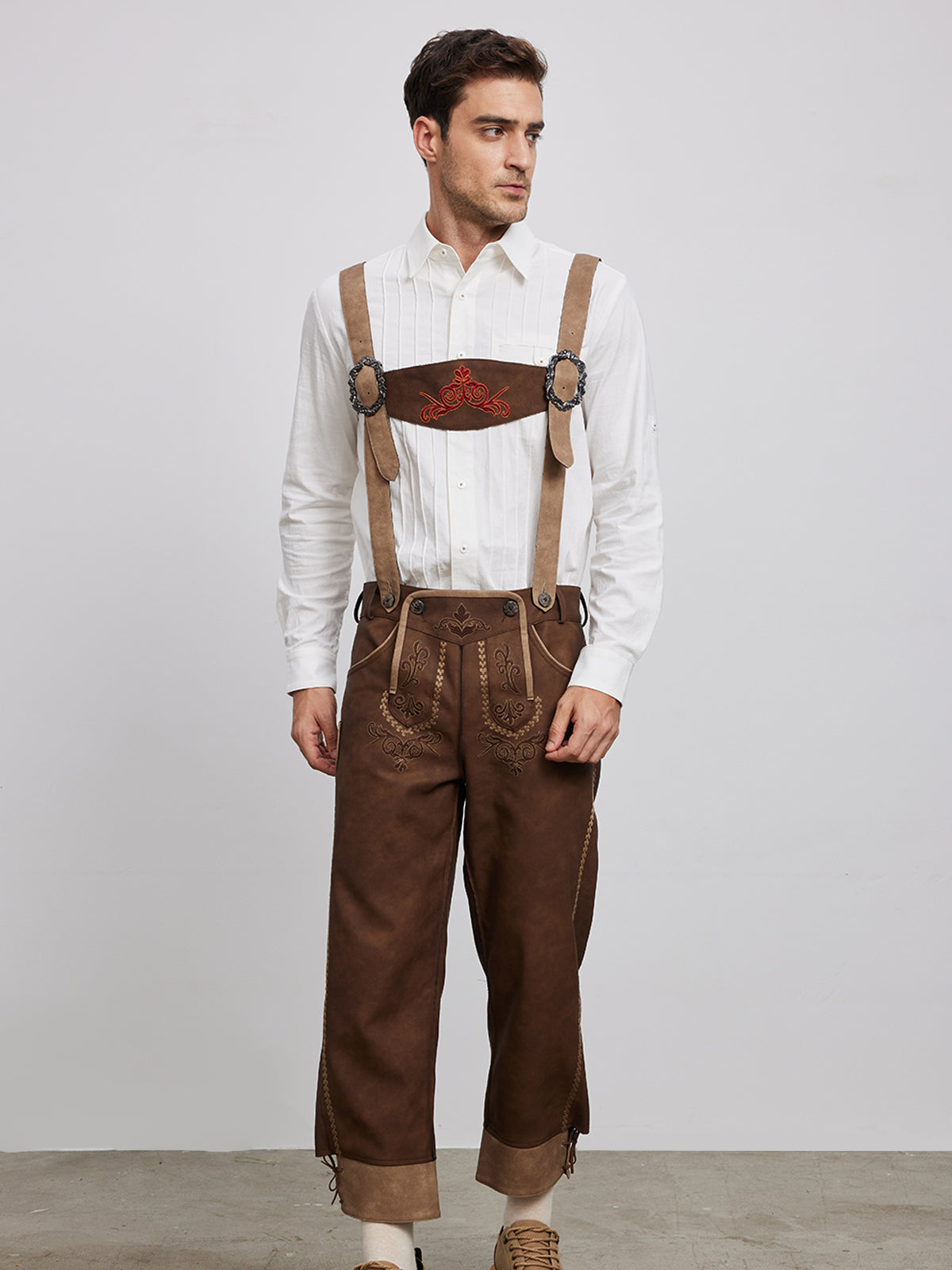 Klassisch: Lederhose Theodor – Braun, Stickereien