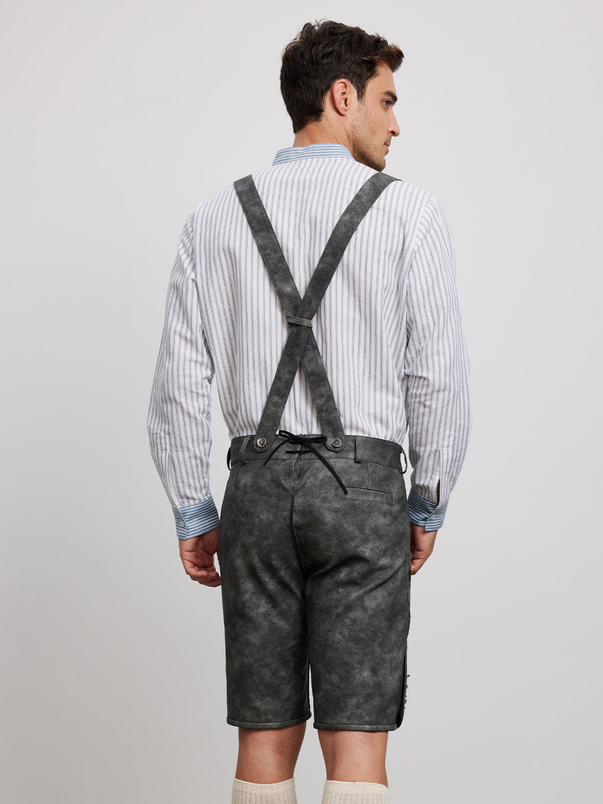 Klassisch: Lederhose Norman – Grau, Stickereien