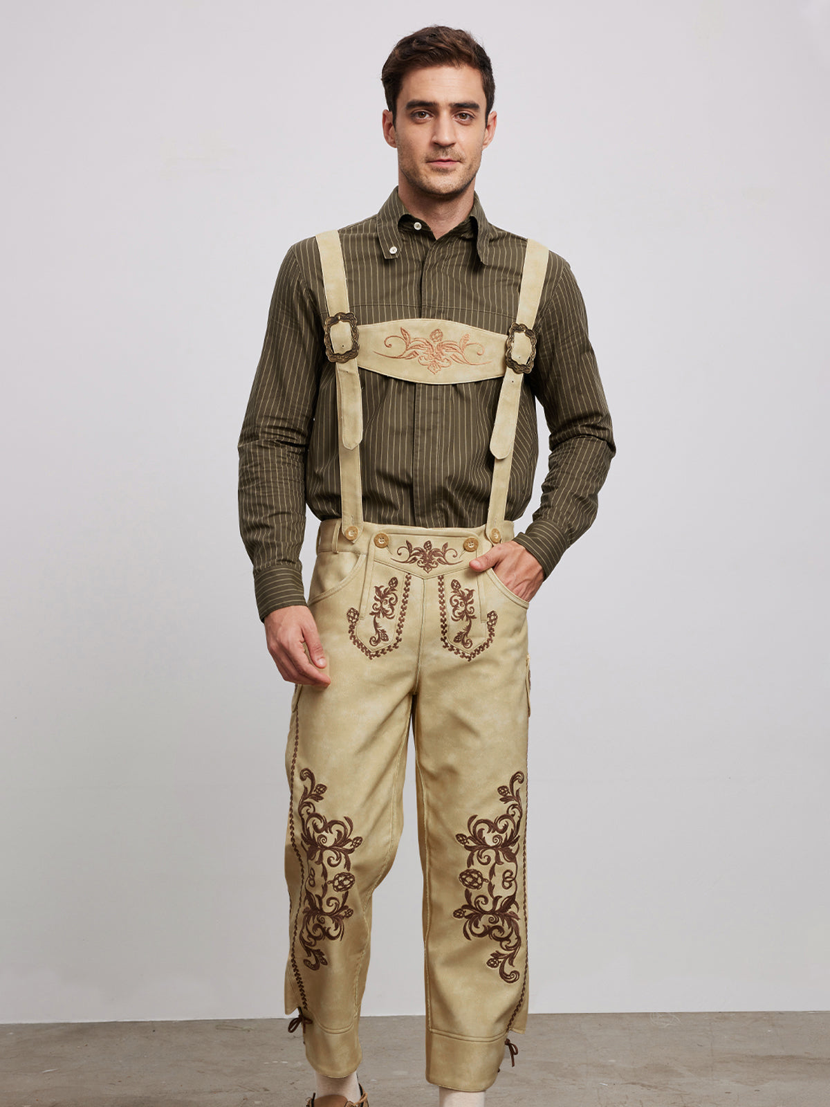 Klassisch: Lederhose Theodor – Gelb, Stickereien