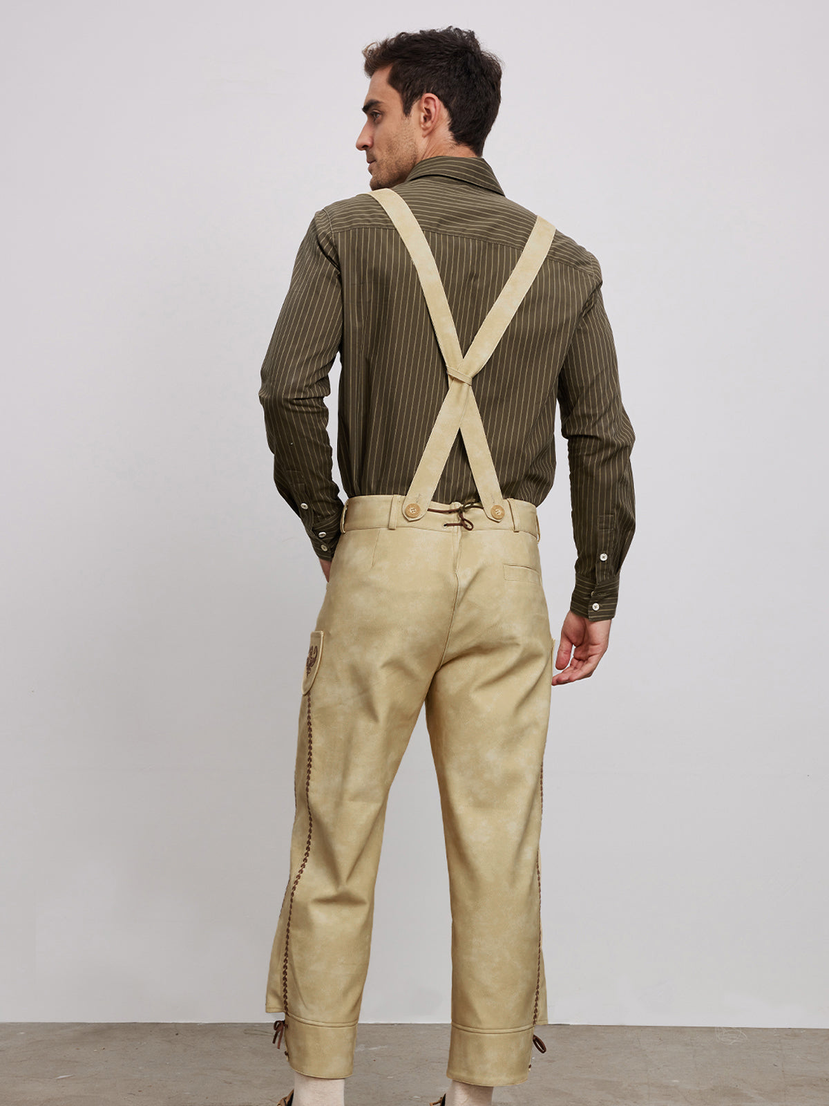 Klassisch: Lederhose Theodor – Gelb, Stickereien