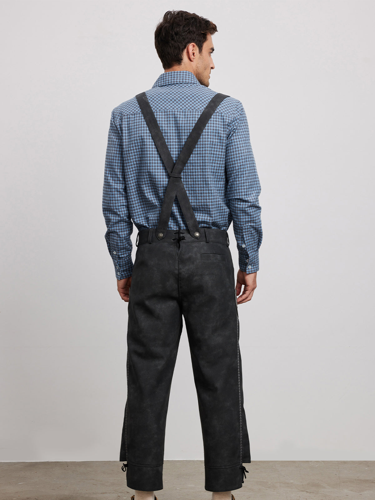 Klassisch: Lederhose Theodor – Grau, Stickereien