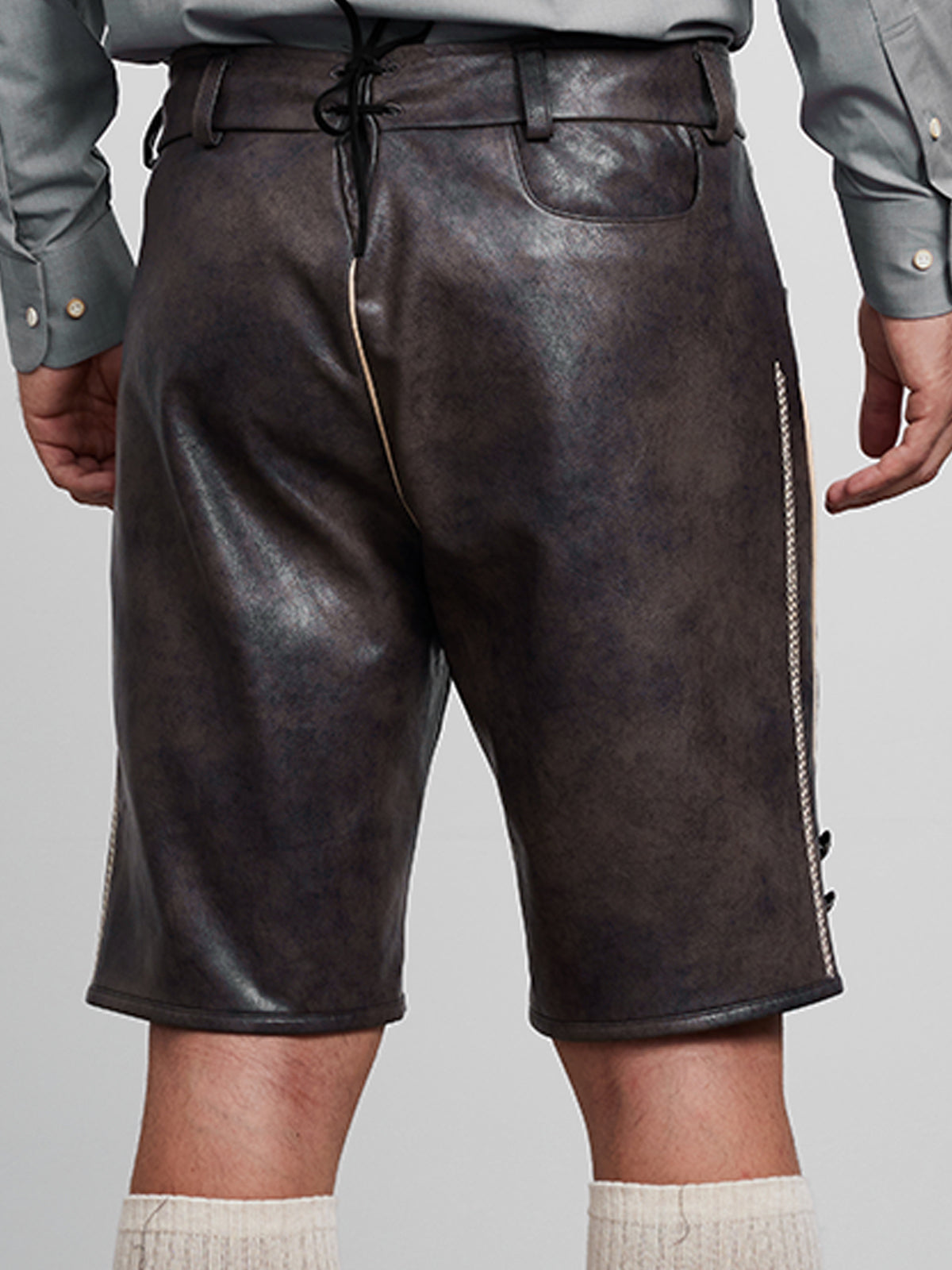 Klassisch: Lederhose Tarius Steinbraune – Grau, Stickereien