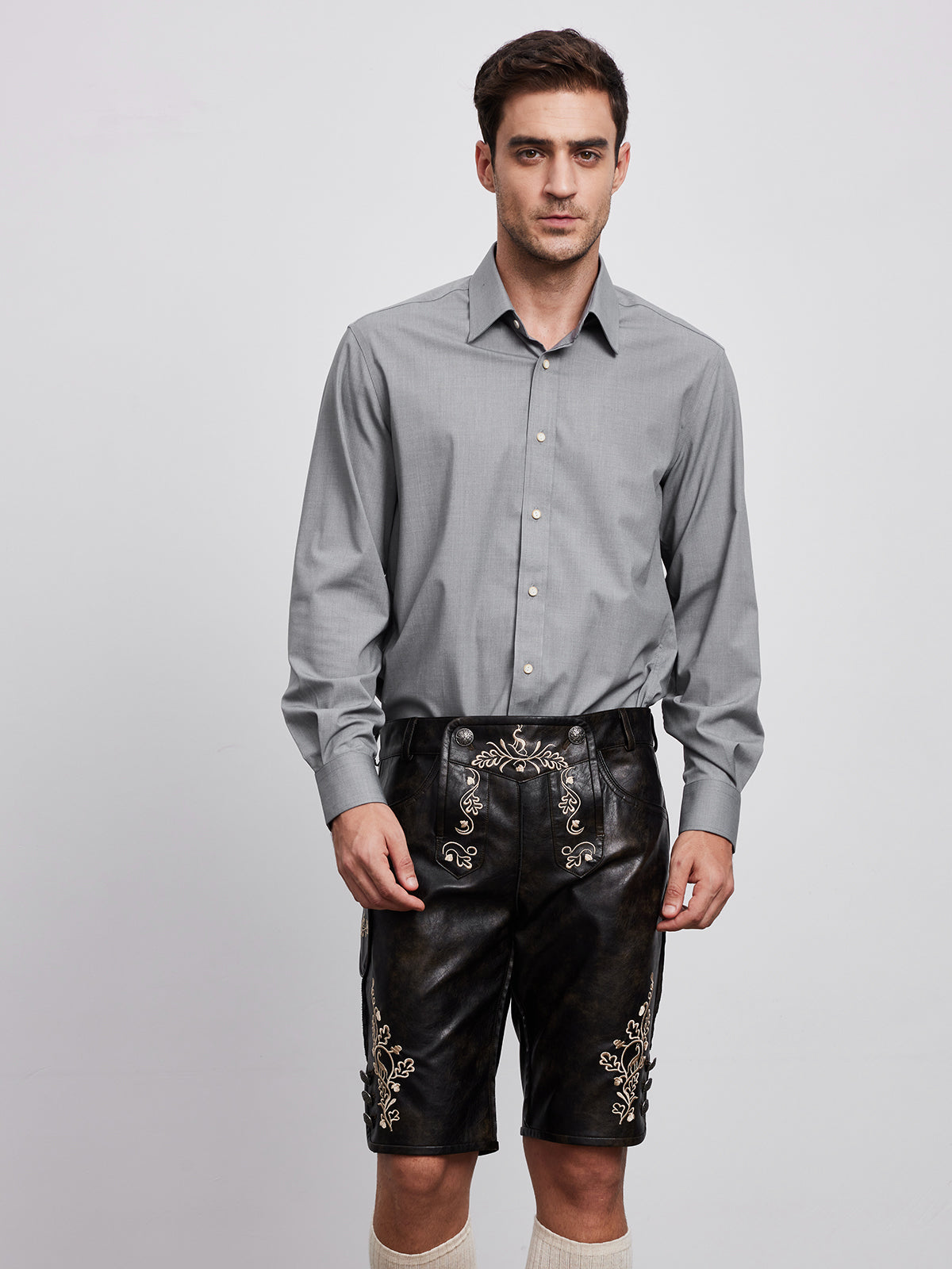 Klassisch: Lederhose Ludwig – Schwarz, Stickereien