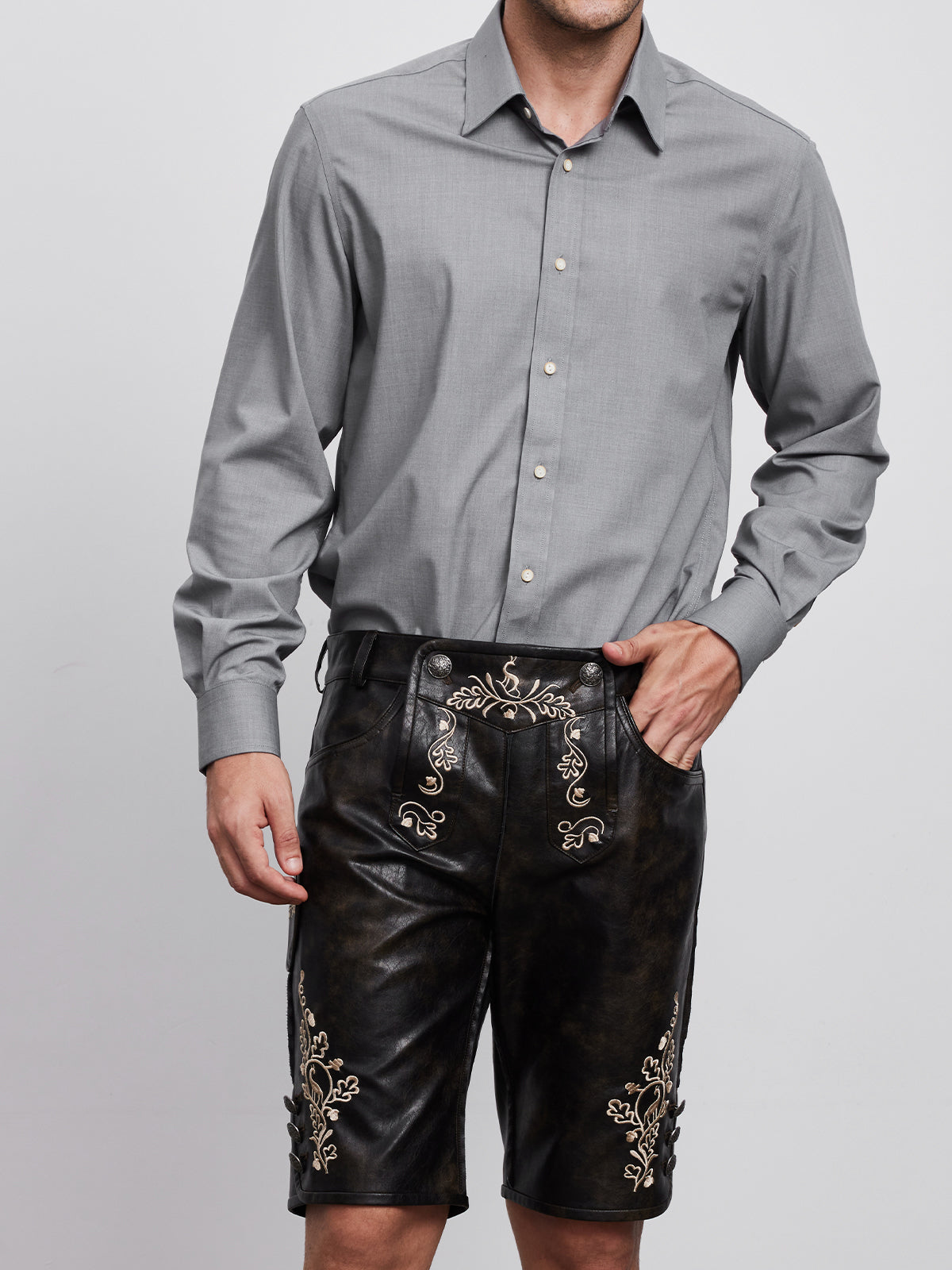 Klassisch: Lederhose Ludwig – Schwarz, Stickereien