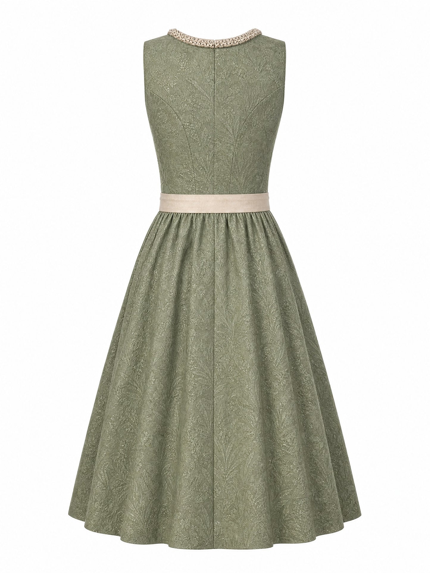 Dirndl Carla in Moosgrün mit Warmer Sand Schürze - Rückansicht