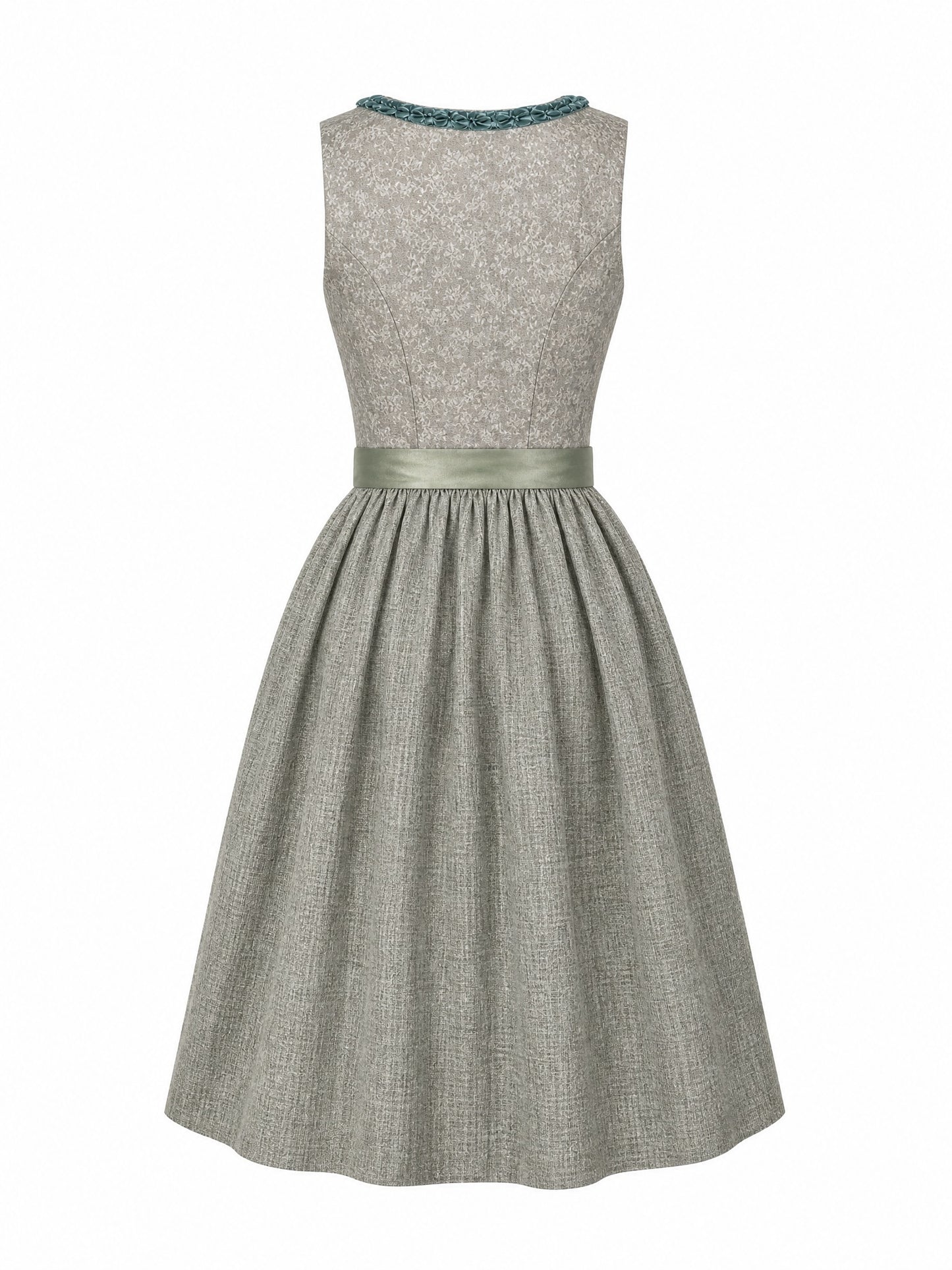 Klassisches Dirndl Katharina – Flechtengrau, Eckige Form