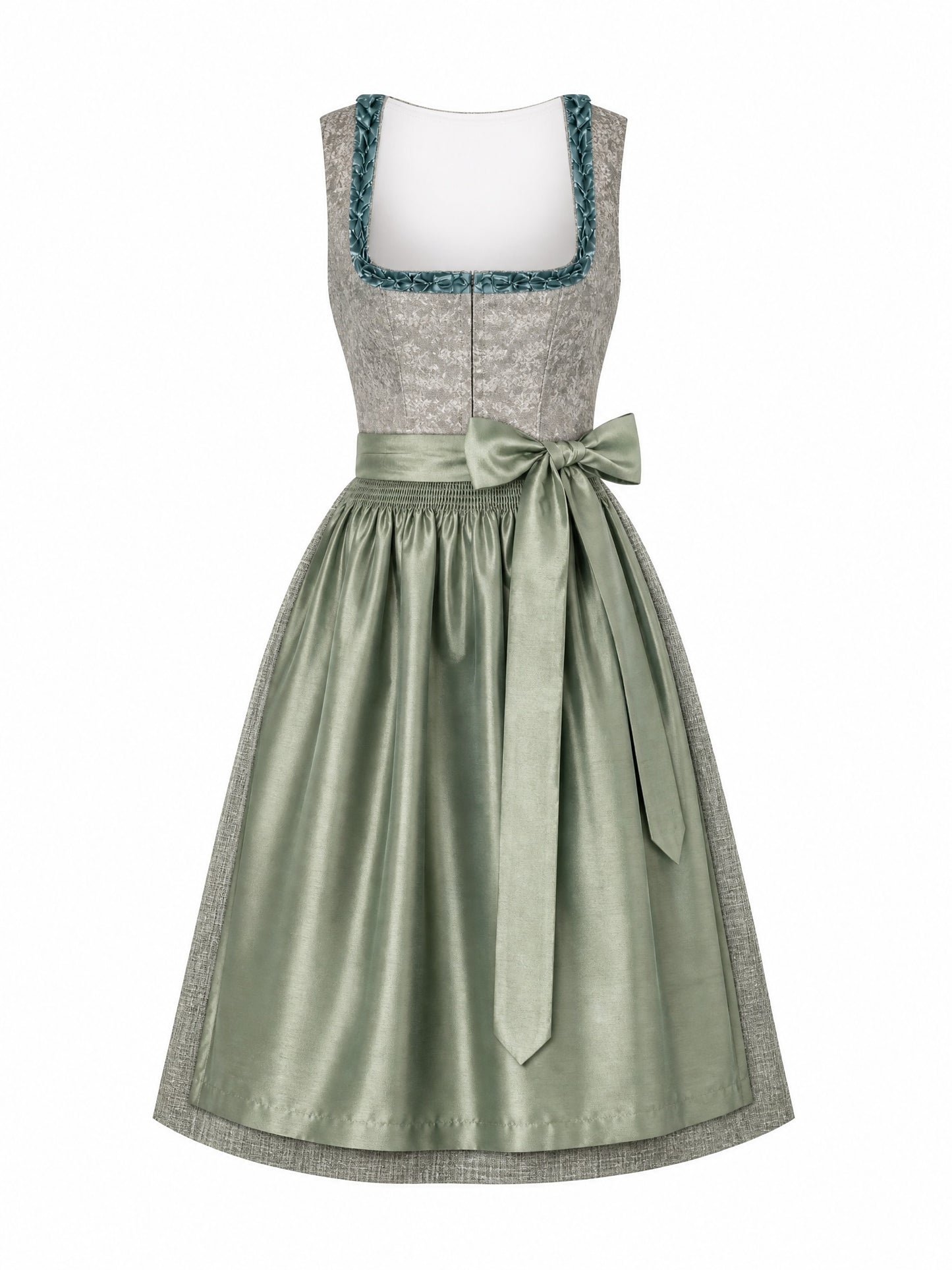 Klassisches Dirndl Katharina – Flechtengrau, Eckige Form