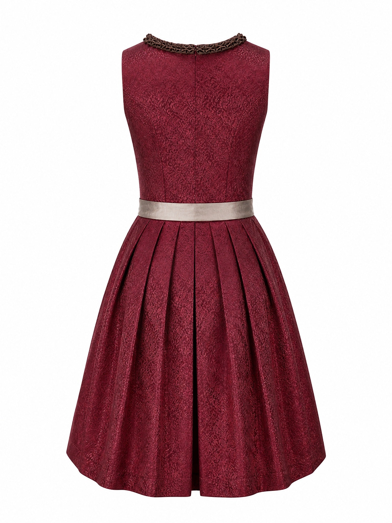 Dirndl Elisa in Weinrot mit Taupe Schürze - Rückansicht