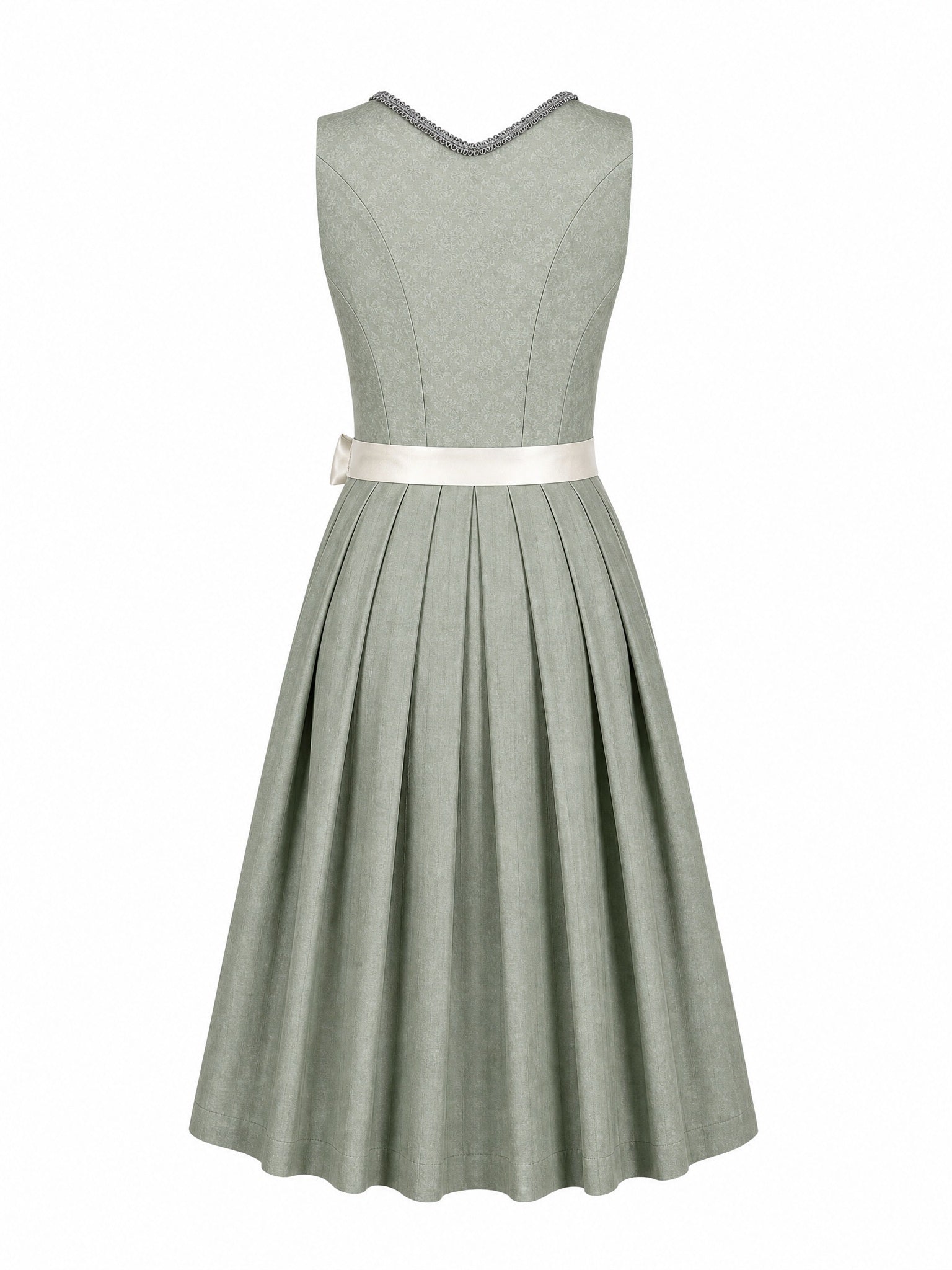 Dirndl Franziska in Mineralgrün mit Elfenbein Schürze - Rückansicht