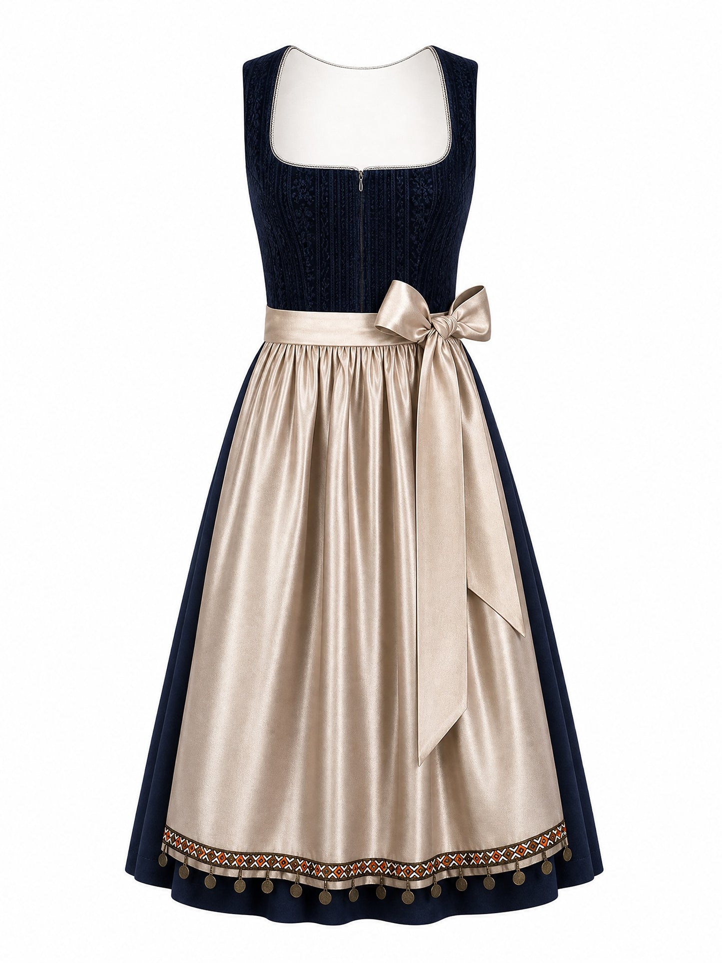 Klassisches Dirndl Stella – Mitternachtsblau, Eckige Form