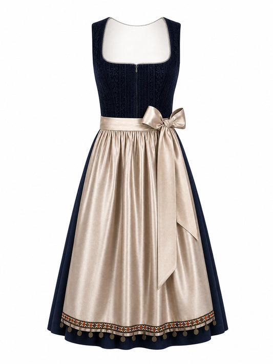 Klassisches Dirndl Stella – Mitternachtsblau, Eckige Form