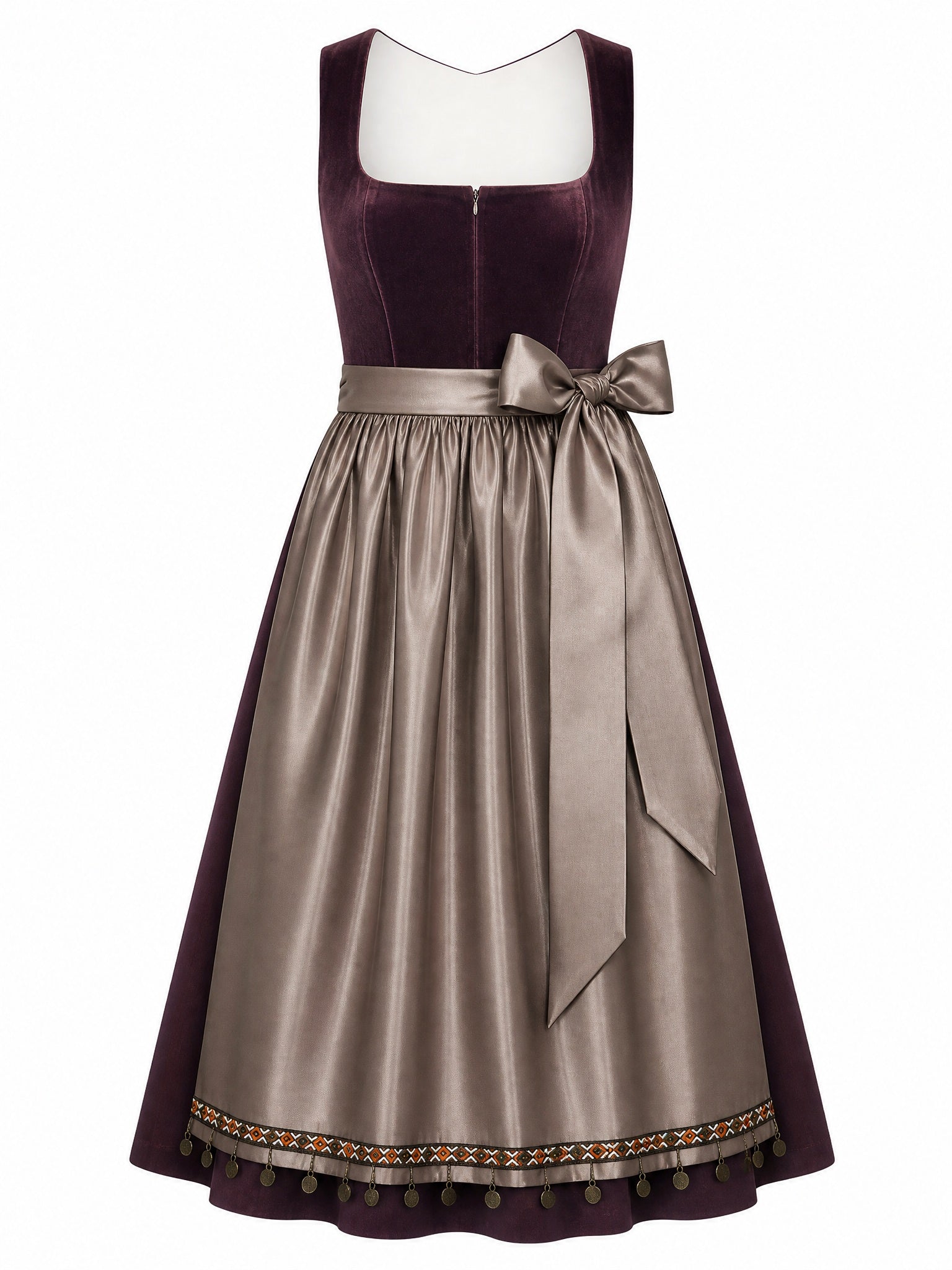 Dirndl Hanna in Brombeere mit Taupe Schürze - Vorderansicht