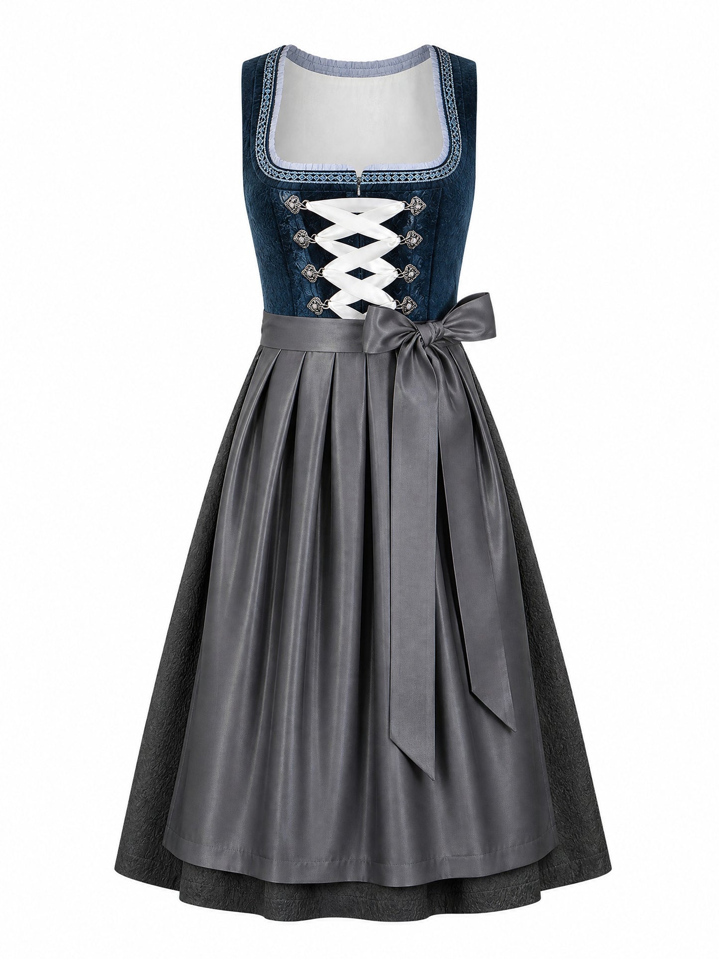 Klassisches Dirndl Theresa – Dunkelpetrol, Eckige Form