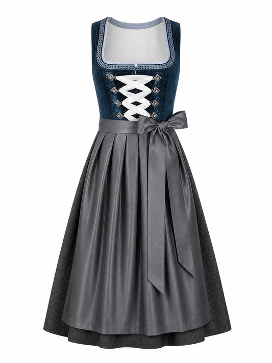 Klassisches Dirndl Theresa – Dunkelpetrol, Eckige Form