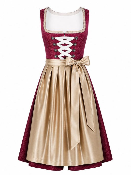 Klassisches Dirndl Lara – Cranberryrot, Eckige Form