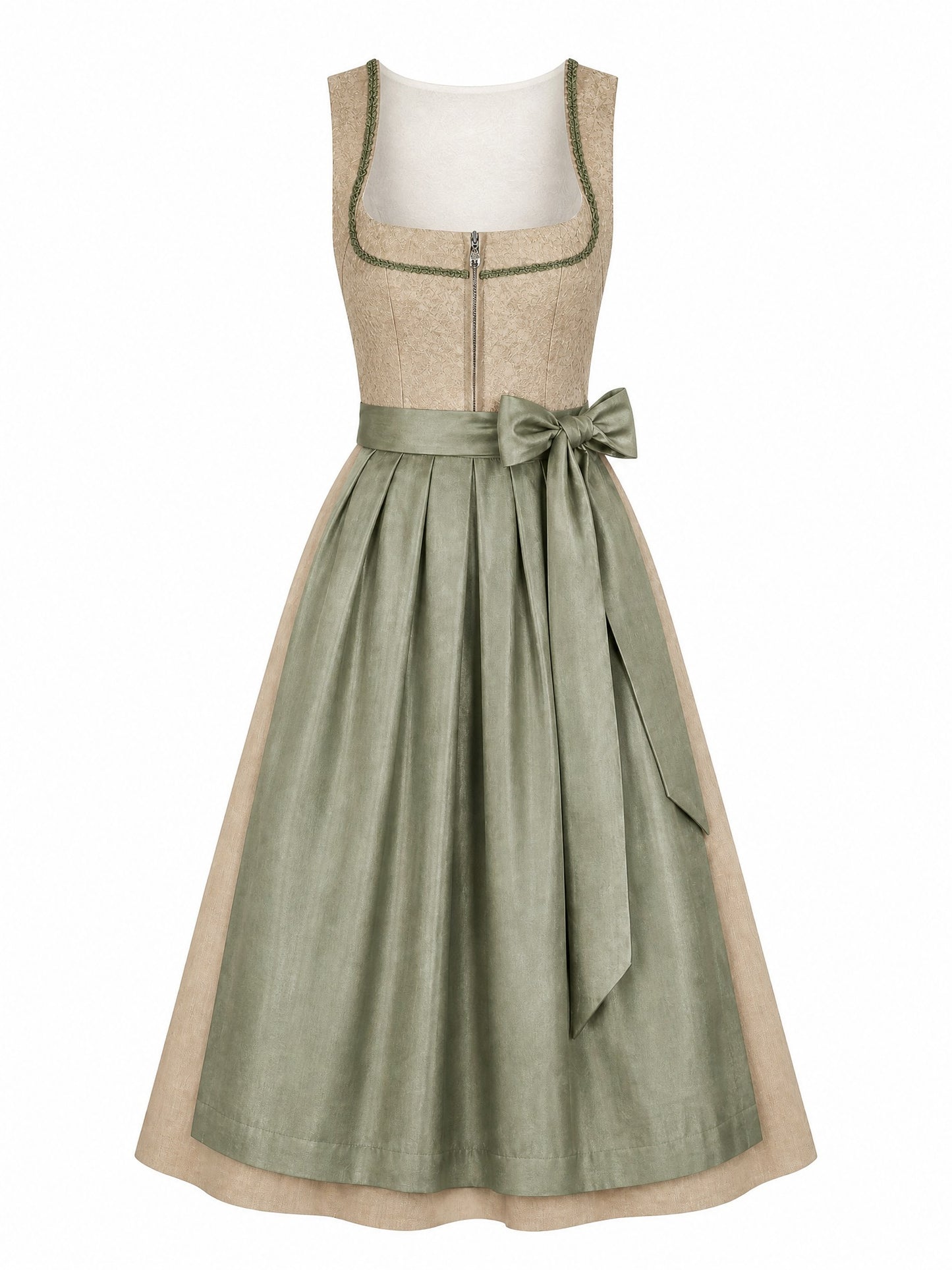 Klassisches Dirndl Valentina – Tonbeige, Eckige Form