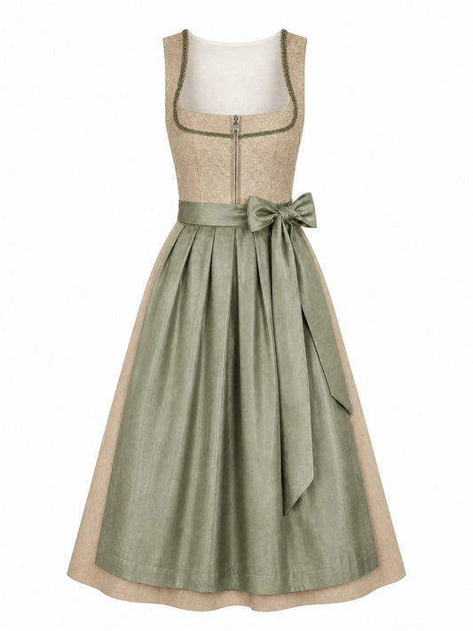 Klassisches Dirndl Valentina – Tonbeige, Eckige Form