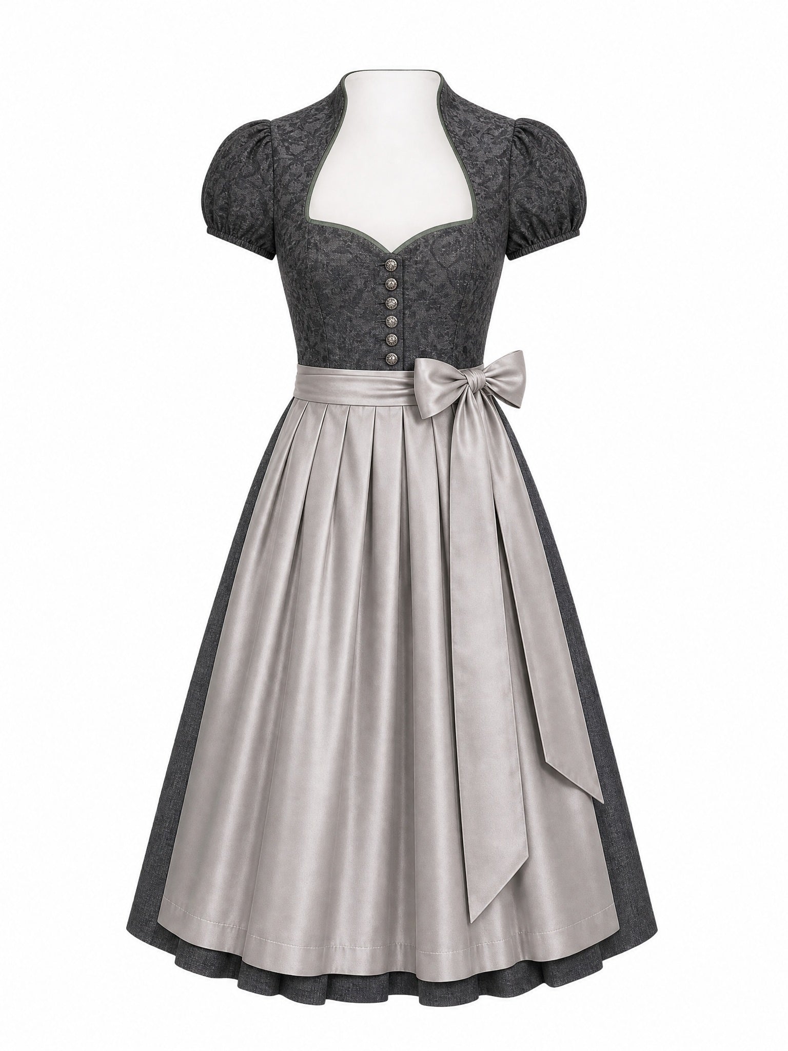 Dirndl Lina in Eukalyptusgrün mit Warmer Sand Schürze - Vorderansicht