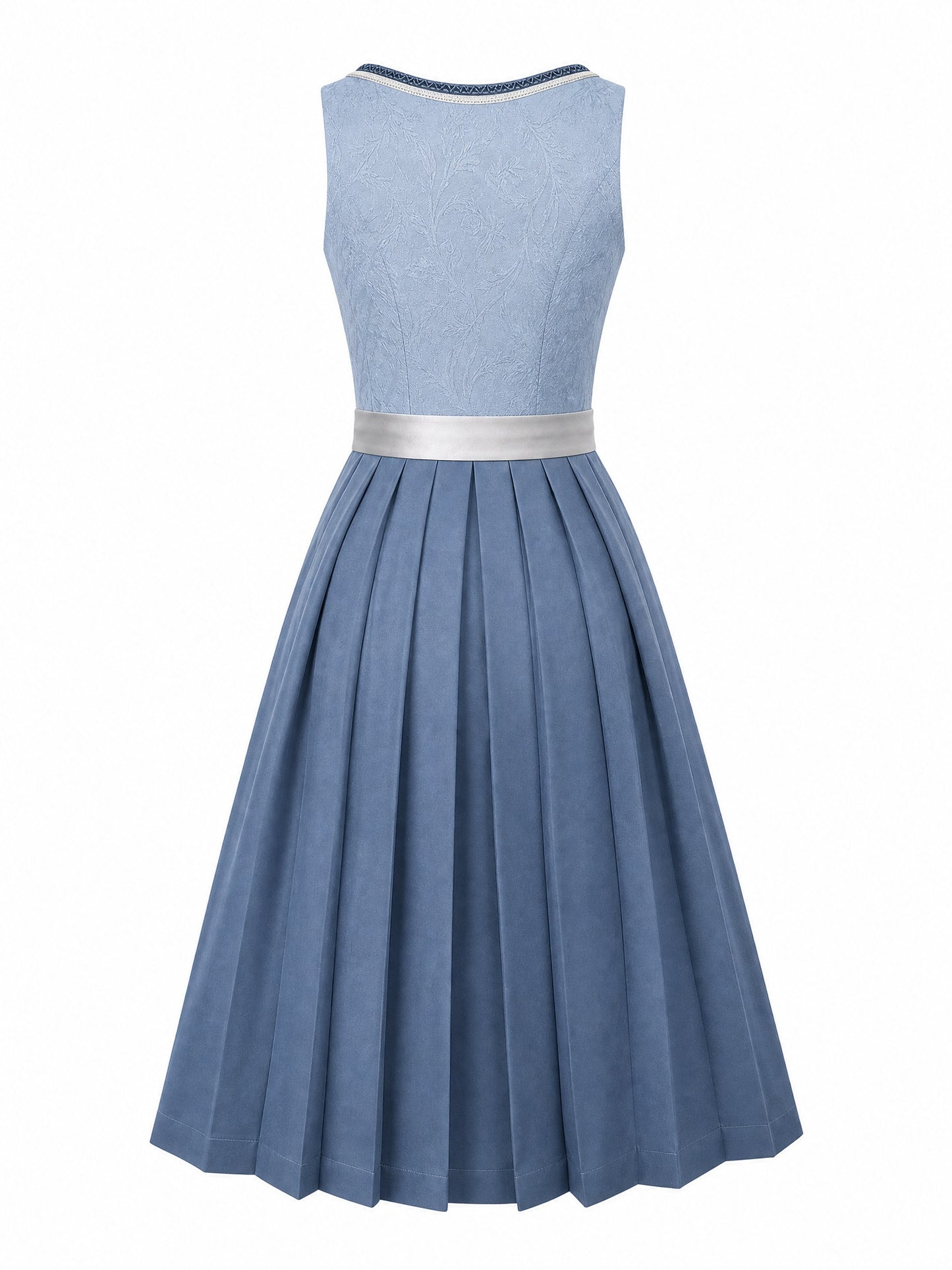 Dirndl Mina in Puderblau mit Silber Schürze - Rückansicht