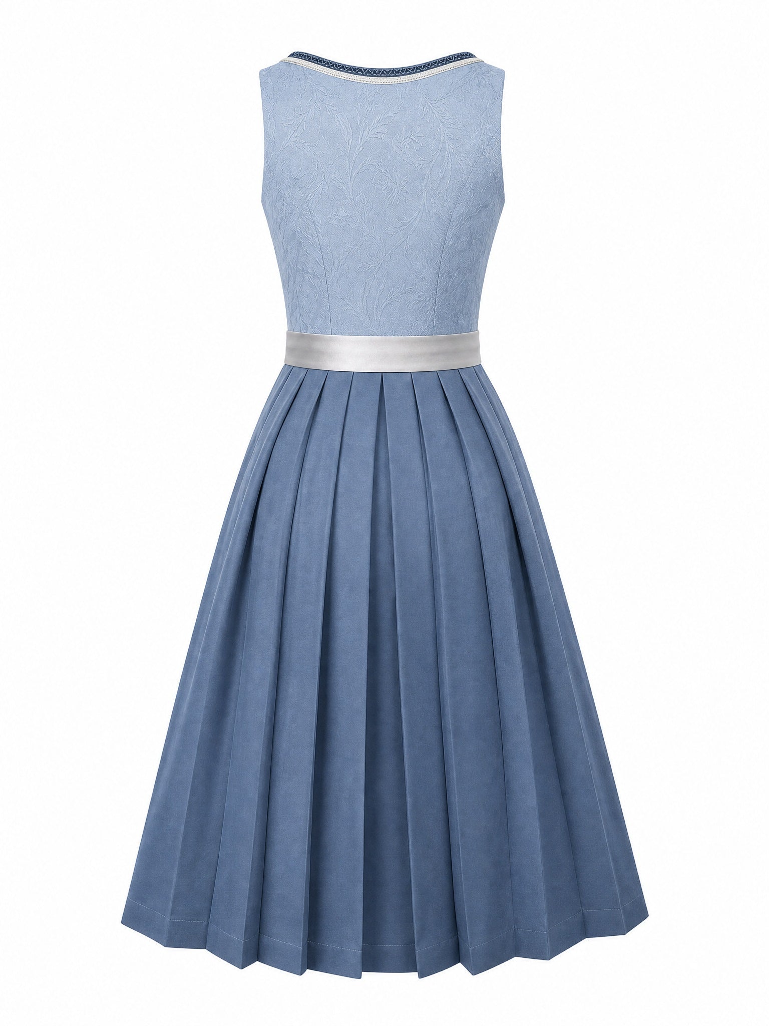 Dirndl Mina in Puderblau mit Silber Schürze - Rückansicht