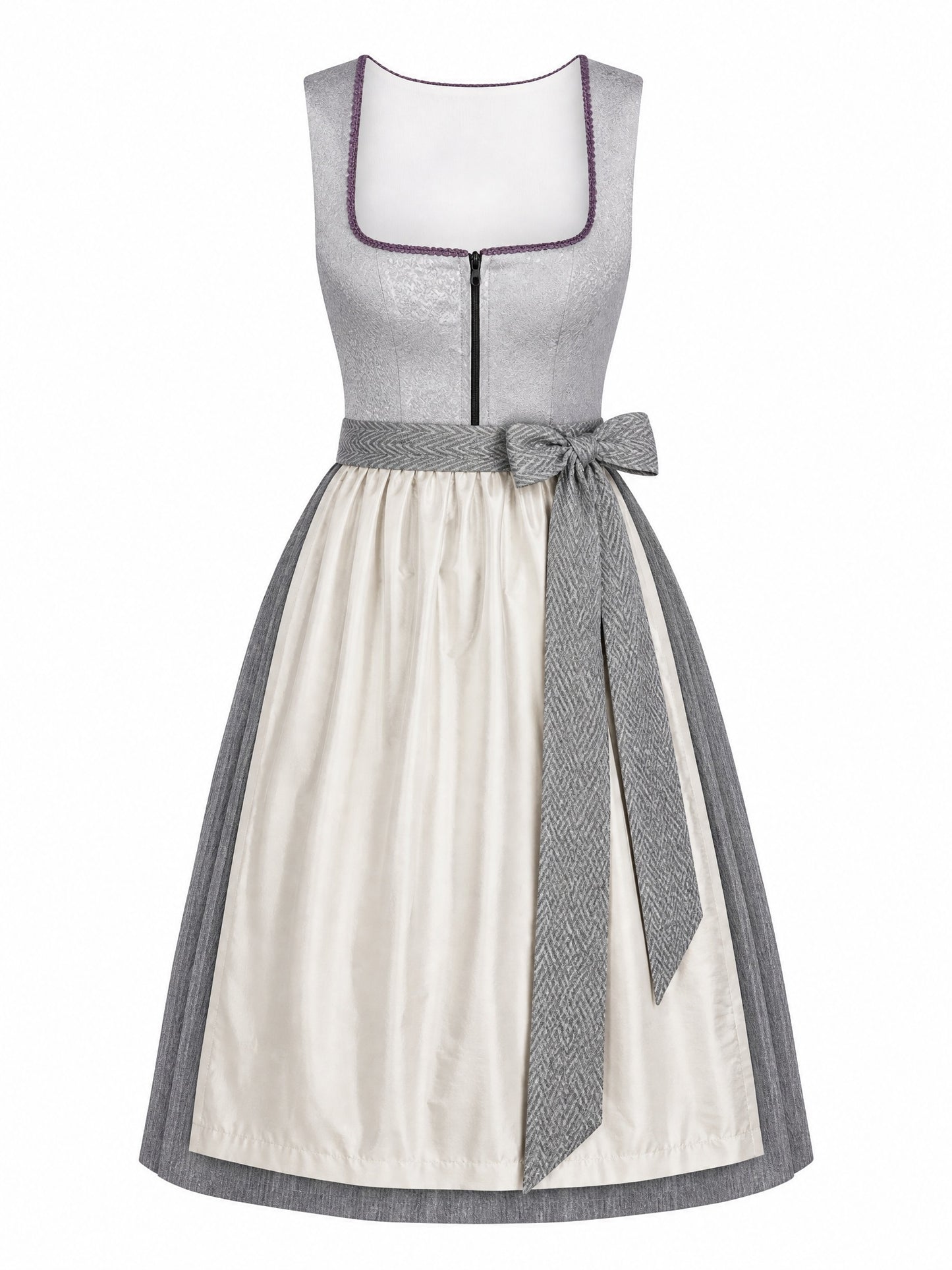 Klassisches Dirndl Laura – Perlgrau, Eckige Form