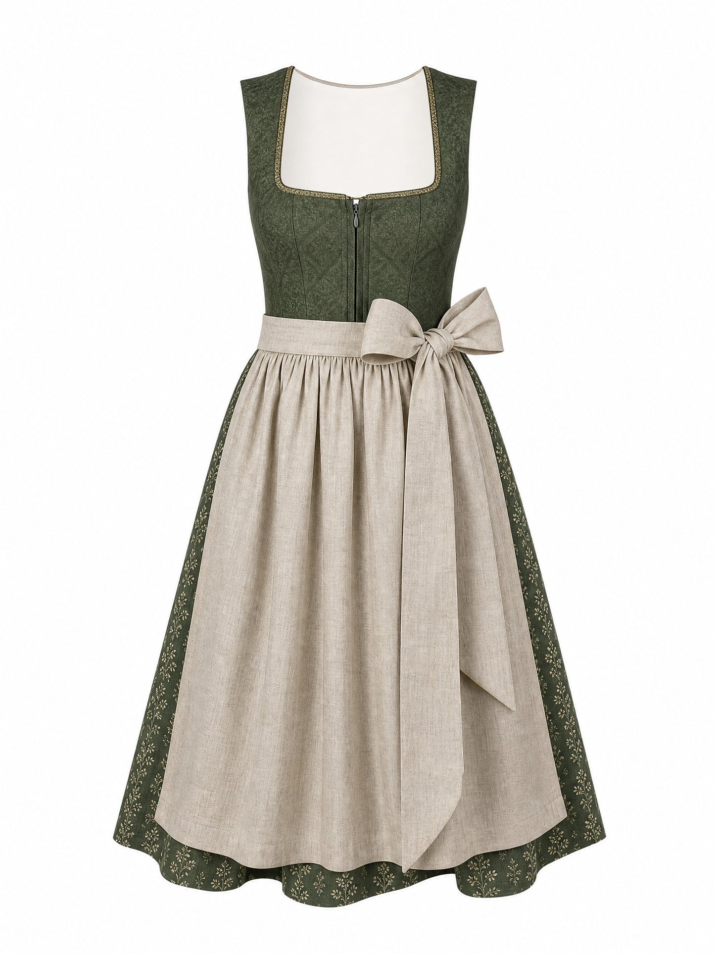 Klassisches Dirndl Victoria – Waldgrün, Eckige Form