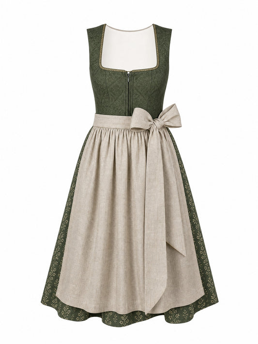 Klassisches Dirndl Victoria – Waldgrün, Eckige Form