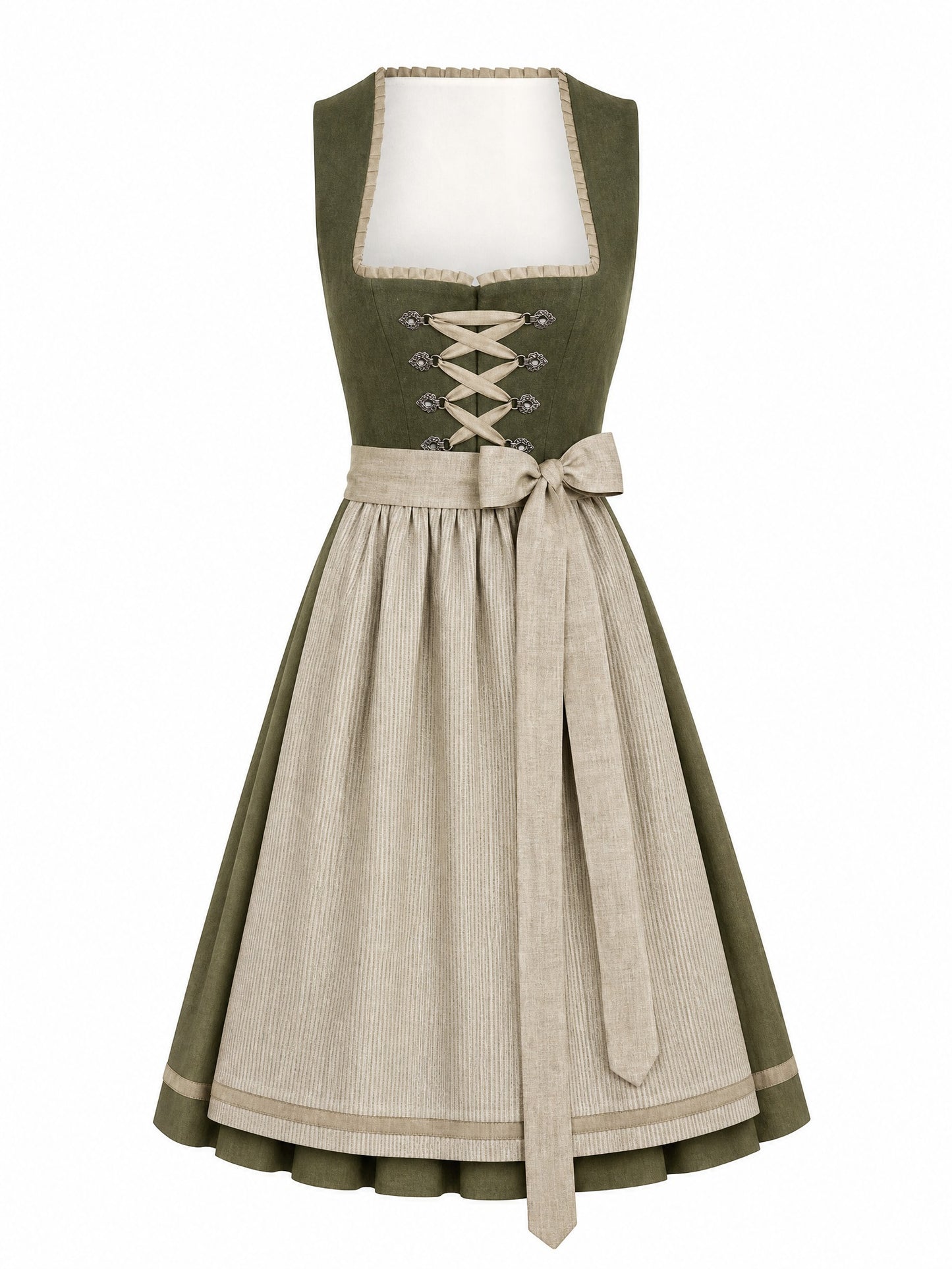 Klassisches Dirndl Milena – Dunkeloliv, Herzförmig