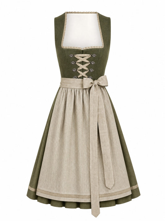 Klassisches Dirndl Milena – Dunkeloliv, Herzförmig
