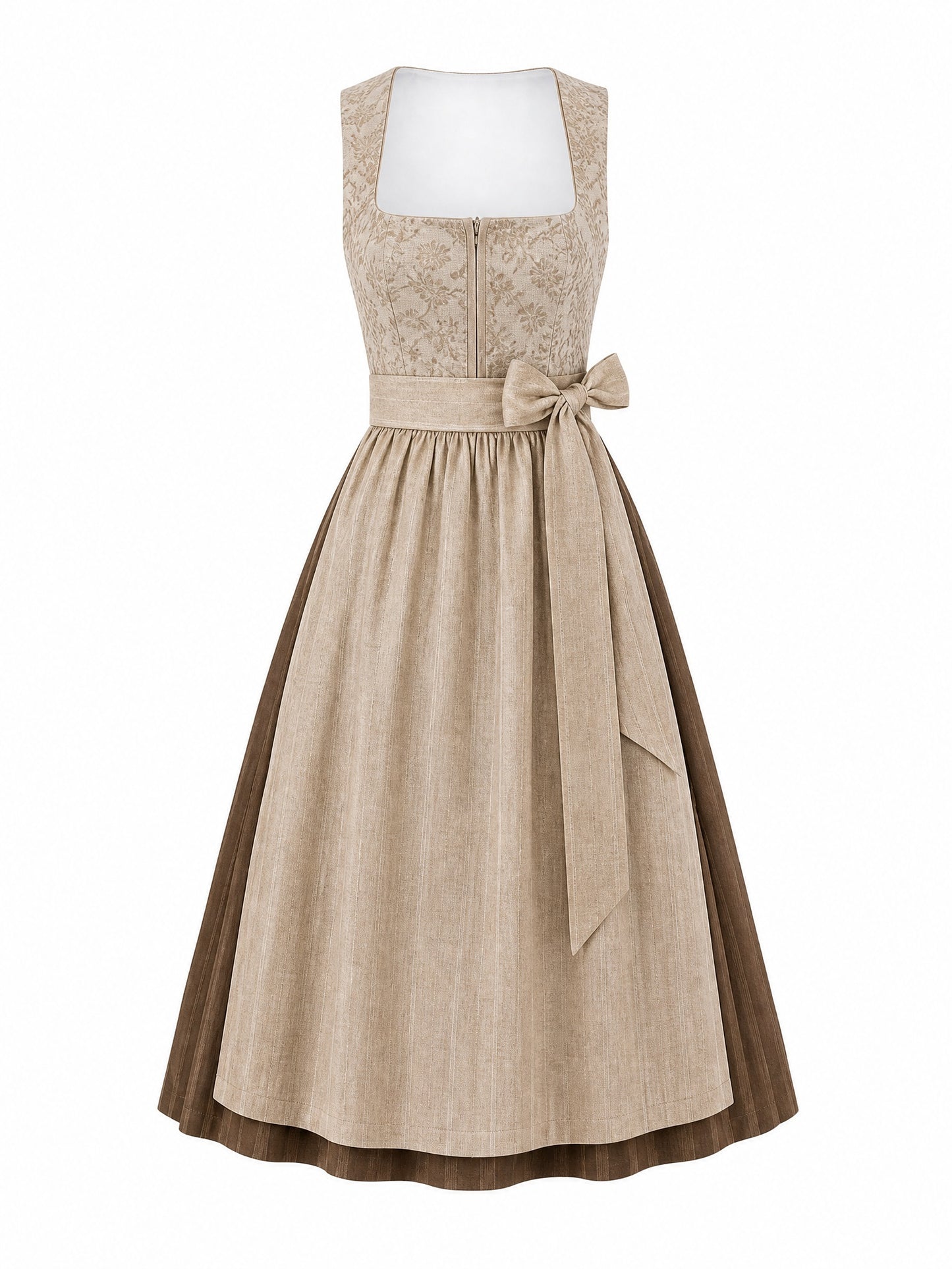 Klassisches Dirndl Miriam – Haferbeige, Eckige Form