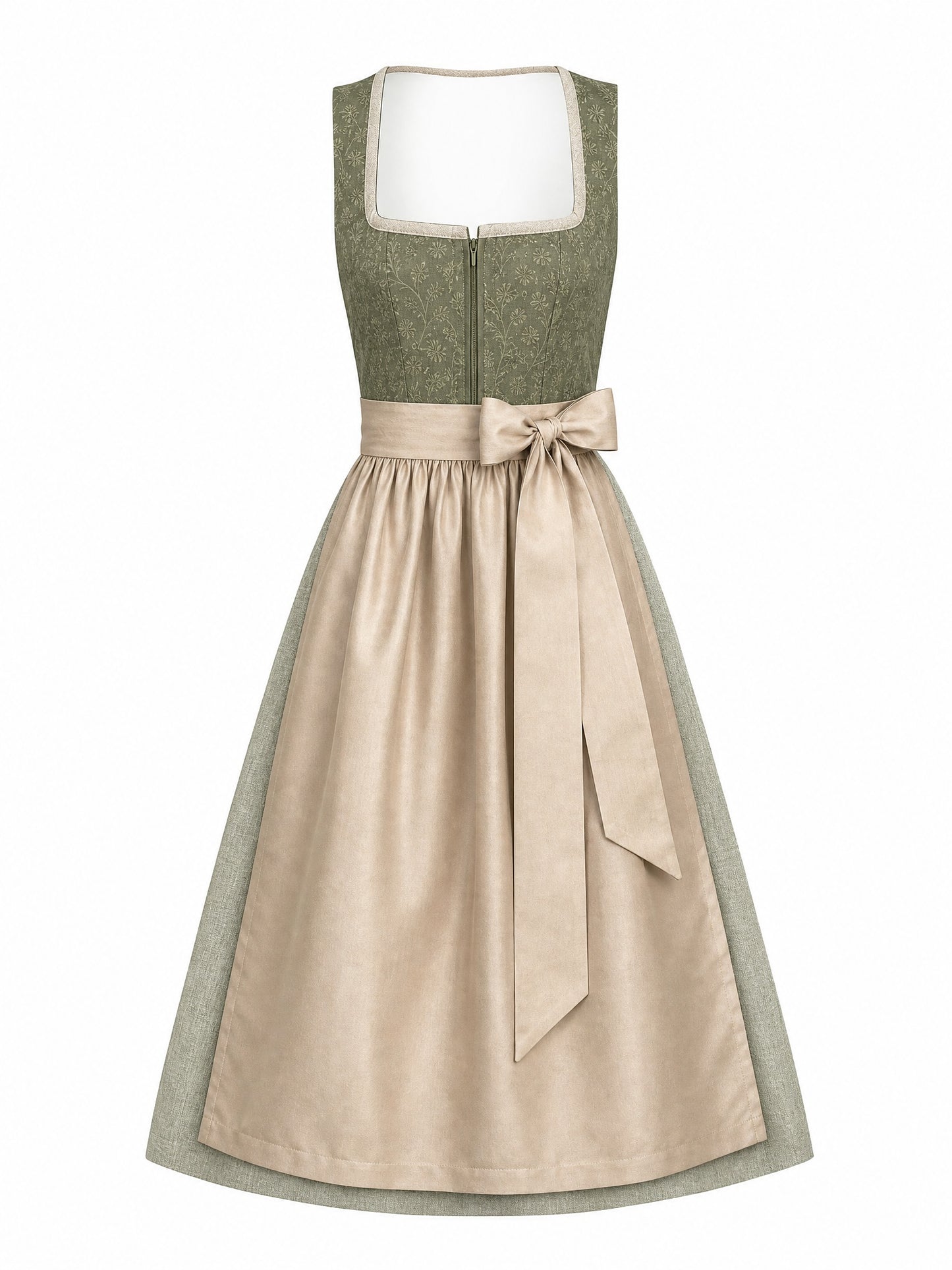 Klassisches Dirndl Mona – Moosgrün, Eckige Form