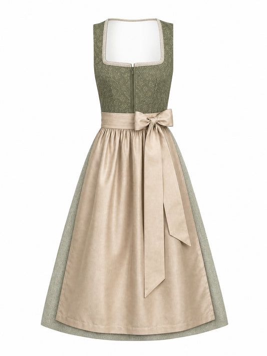 Klassisches Dirndl Mona – Moosgrün, Eckige Form