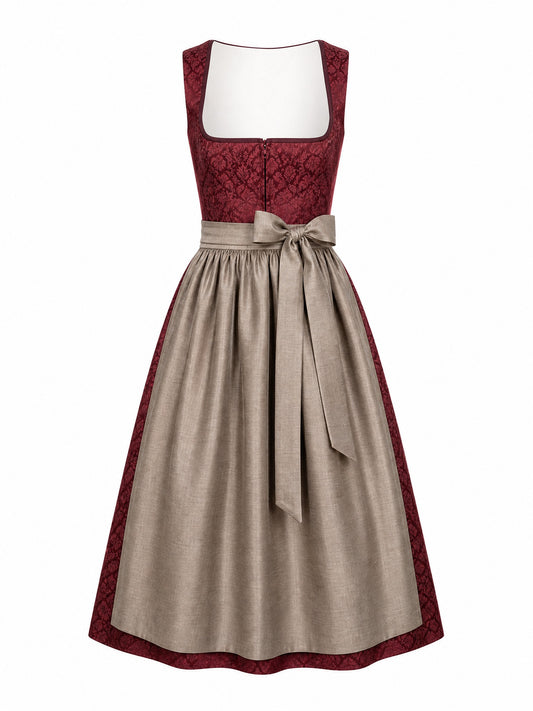 Klassisches Dirndl Alina – Weinrot, Eckige Form