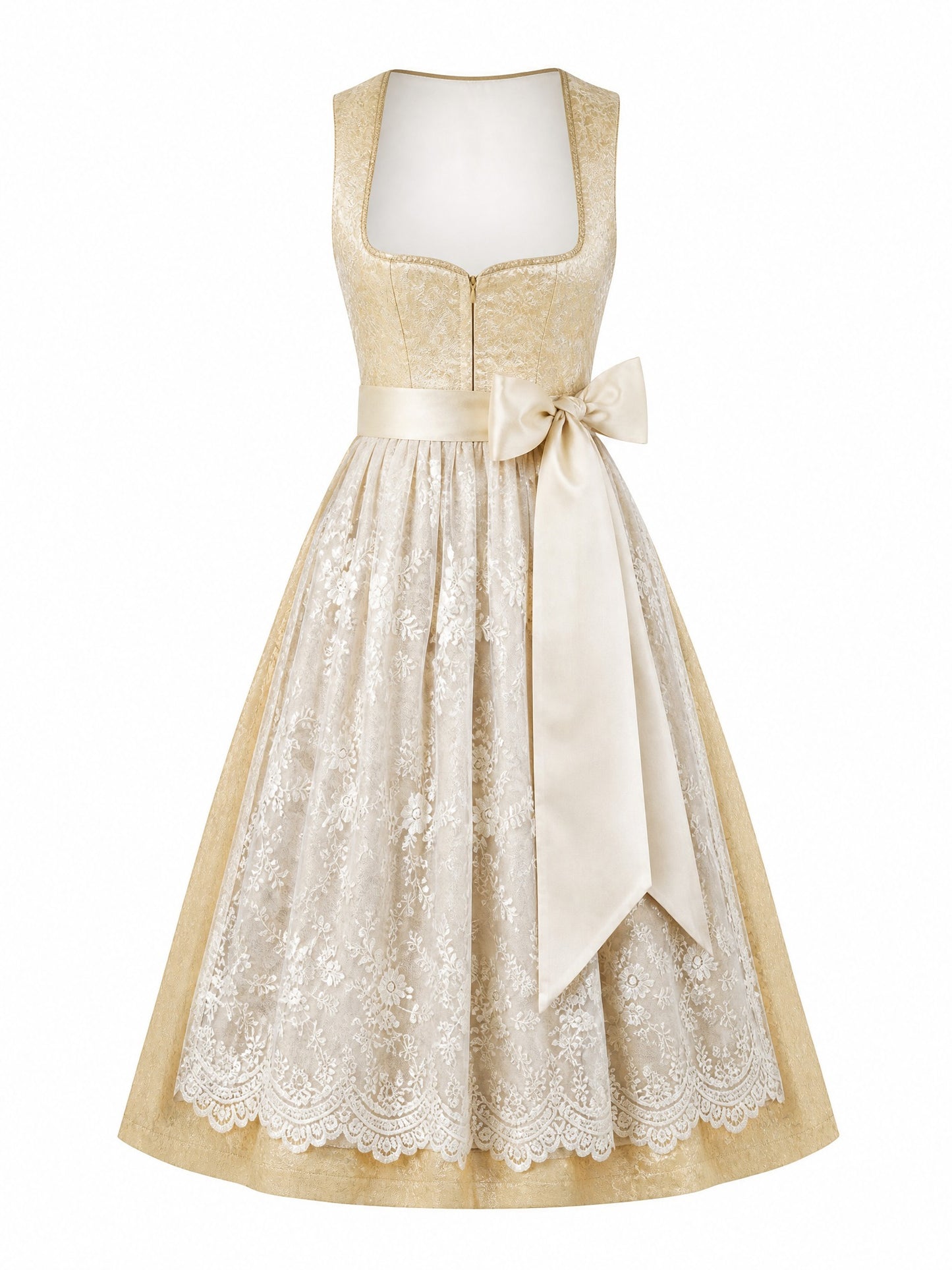 Klassisches Dirndl Alma – Weizengold, Herzförmig