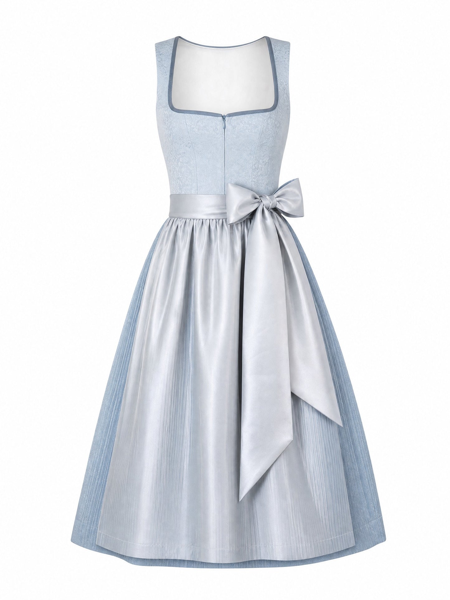 Klassisches Dirndl Lina – Puderblau, Eckige Form