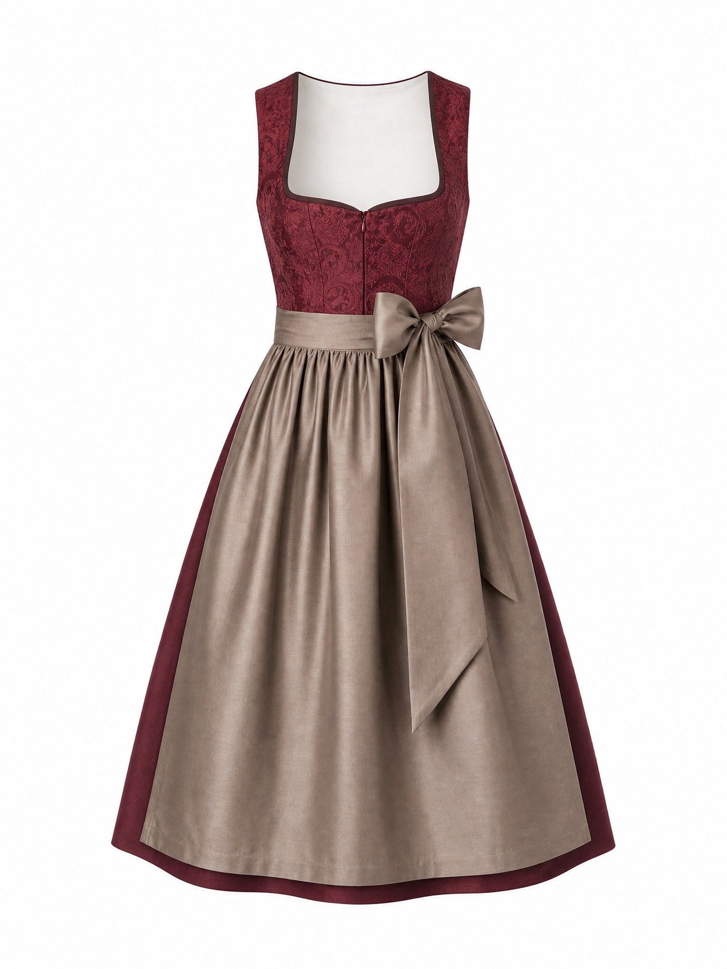 Klassisches Dirndl Nina – Weinrot, Herzförmig