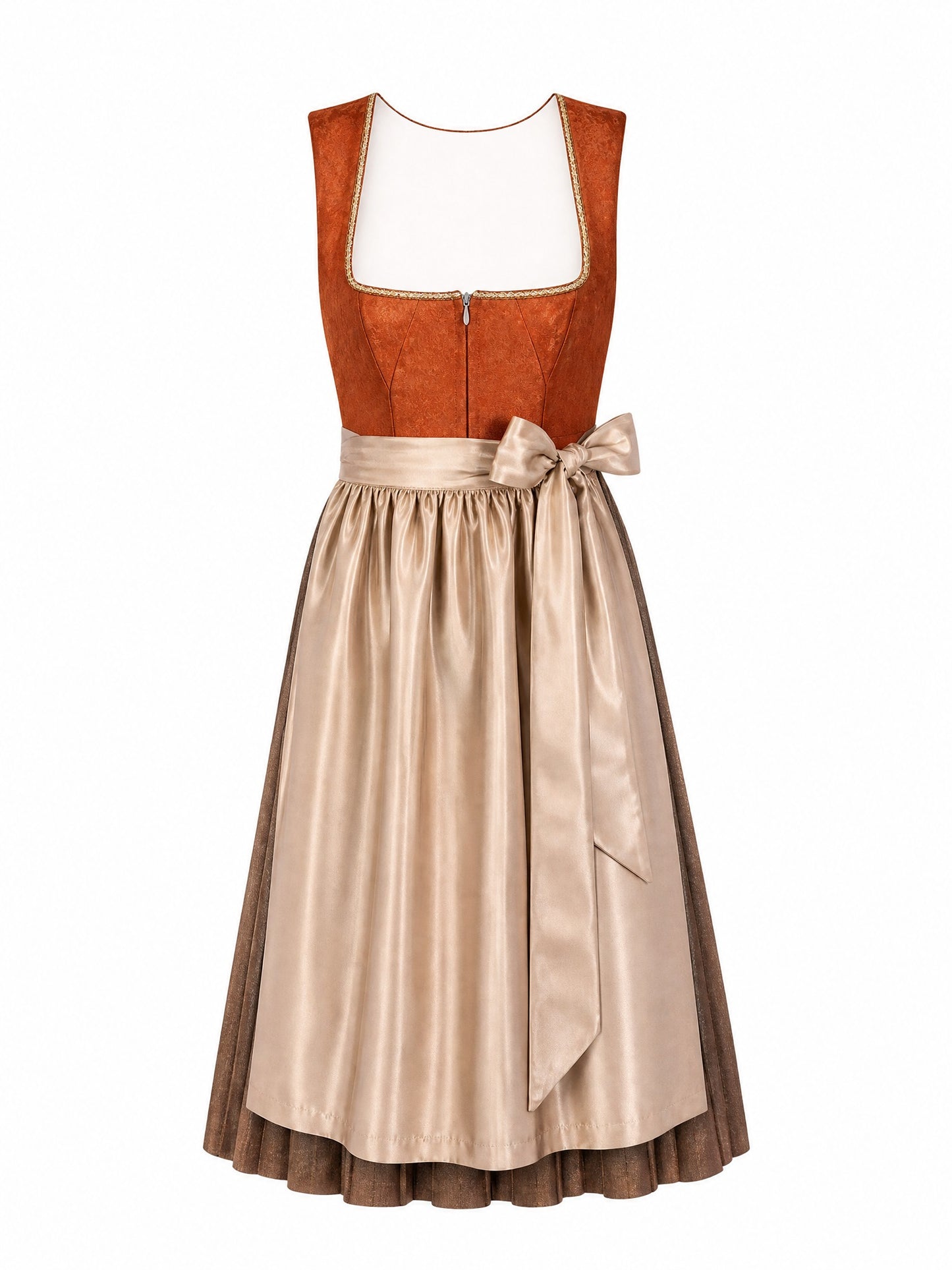 Klassisches Dirndl Louisa – Sienabraun, Eckige Form